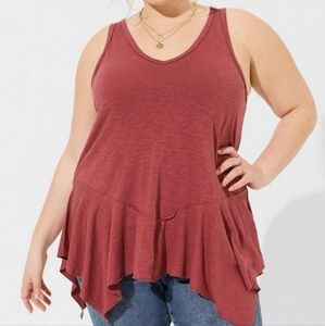 Torrid Vintage Slub V-Neck Handkerchief Hem Swing Tank